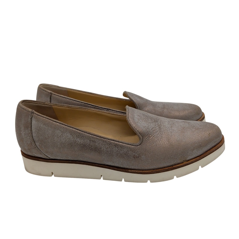 Paul Green Winslow Metallic Taupe Leather Slip-on Platform Loafers Womens 7.5